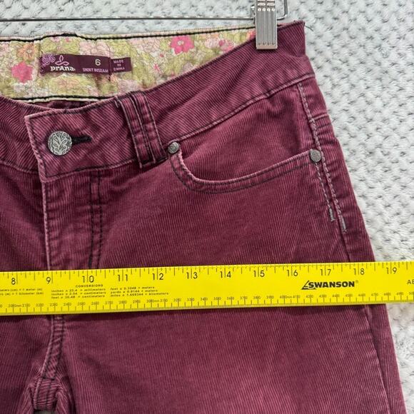 Prana Pants Womens 6 Short Inseam Burgundy Corduroy Straight Low Rise Y2K - Picture 10 of 14